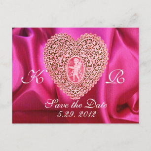 KUPID LACE HEART SILK FUCHSIA CLOTH, Pink Red Aankondigingskaart
