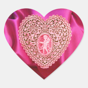 KUPID LACE HEART SILK FUCHSIA CLOTH, Pink Red Hart Sticker