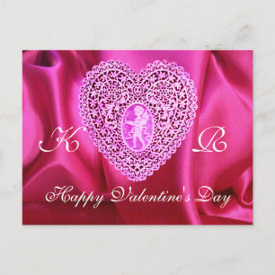 KUPID LACE HEART SILK FUCHSIA CLOTH, Pink Violet Feestdagenkaart