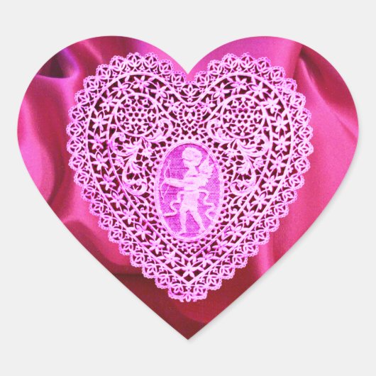 KUPID LACE HEART SILK FUCHSIA CLOTH, Pink Violet Hart Sticker (Voorkant)