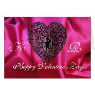 KUPID LACE HEART SILK FUCHSIA CLOTH, roze Black