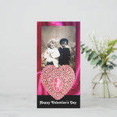 KUPID LACE HEART SILK FUCHSIA CLOTH, roze zwart Feestdagenkaart (Staand voorkant)