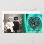 KUPID LACE HEART SILK GREEN BLUE CLOTH, zwart Feestdagenkaart (Voorkant / Achterkant)