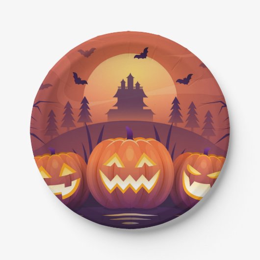 Kürbis Halloween Pappteller – Lustiges Halloween-P Papieren Bordje (Voorkant)