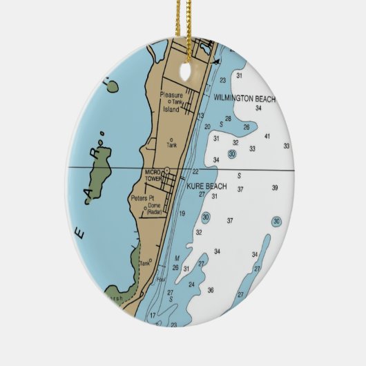 Kure Beach NC Chart Keramisch Ornament (Rechts)