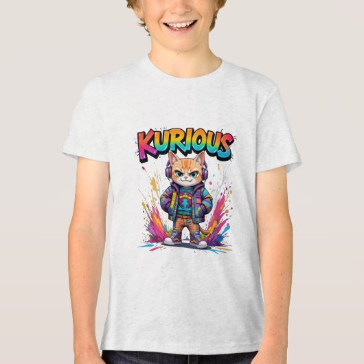 Kurious Manga Cat Tri-Blend Shirt (Voorkant)