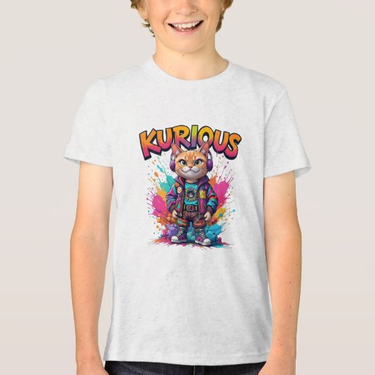 Kurious Manga Cat Tri-Blend Shirt (Voorkant)