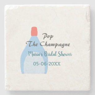 Kurk de Champagne blauwe bruidsdouche voeg naam da Stenen Onderzetter