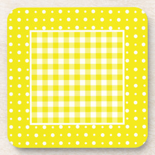 Kurk Onderzetters, Geel Check Gingham and Polka Do Onderzetter