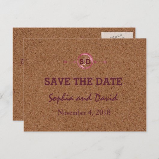 Kurk van wijngaarden Rood wijn BEWAREN DATUM Aankondigingskaart (Voorkant / Achterkant)