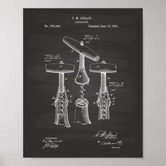 Kurkentrekker 1883 Octrooikunst - Chalkboard Poster (Voorkant)
