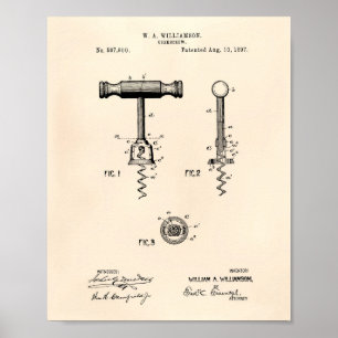 Kurkentrekker 1897 Patent Art Old Peper Poster
