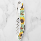 Kurkentrekker Fles Open Sunflower Butterfly Floral (Voorkant)