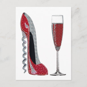 Kurkentrekker Heel Red Stiletto en Champagneglas Briefkaart