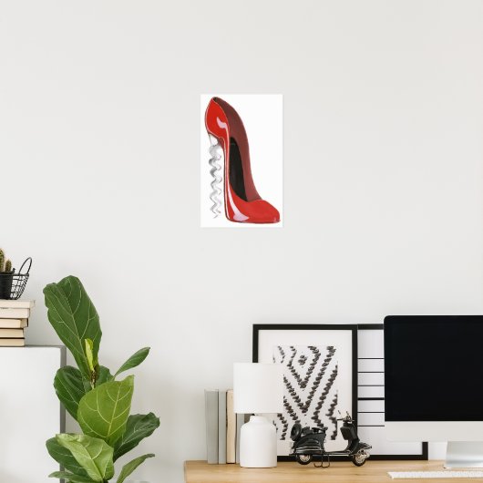 Kurkentrekker Red Stiletto-schoenafdruk Poster (Thuiskantoor)