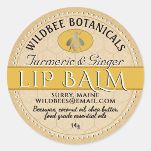 Kurkuma Kraft Bijenwas Lippenbalsem met stippelran Ronde Sticker