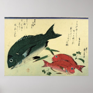 Kurodai & Akadai - Japanse visafdruk van Hiroshige Poster