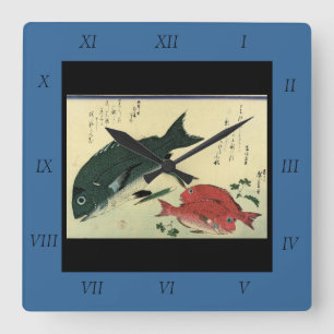 Kurodai & Akadai - Japanse visafdruk van Hiroshige Vierkante Klok