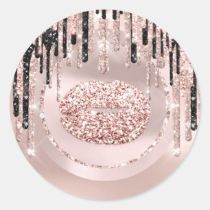 Kus Lippen Make-up Artiest Drips Roze Glitters Ronde Sticker
