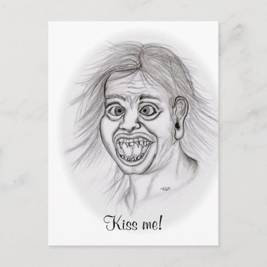 Kus me! Funny tekening zwart-wit design Briefkaart (Voorkant)