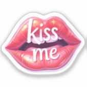 Kus Me Glanzende Rode Lippen Kunst Illustratie Sticker (Voorkant)
