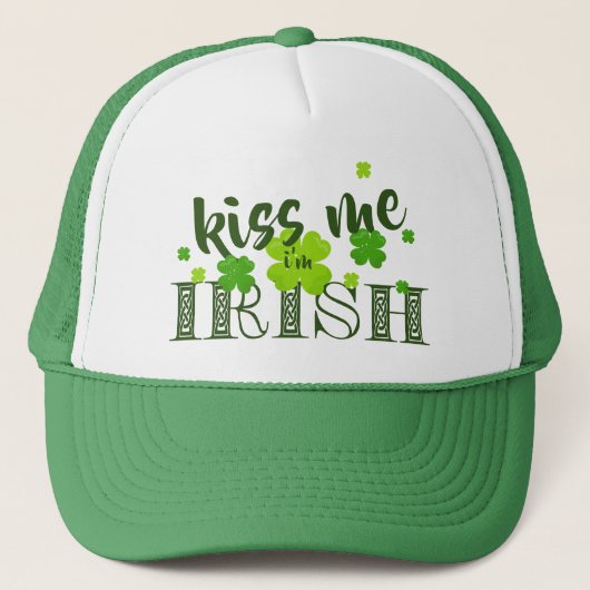 Kus me Ik ben Irish Lucky Clover Green St Paddy's Trucker Pet (Voorkant)