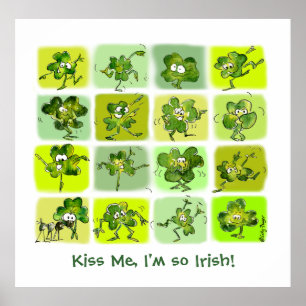 Kus me ik ben zo Iers - Cute Cartoon Shamrocks Poster