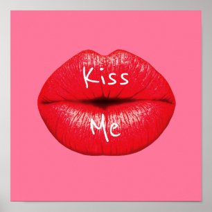 Kus me Red Lipstick pop lippen op girale roze Poster