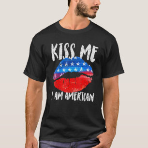 Kus Mee Ik Ben Amerikaanse Vlag Lippen 4e Juli T-shirt