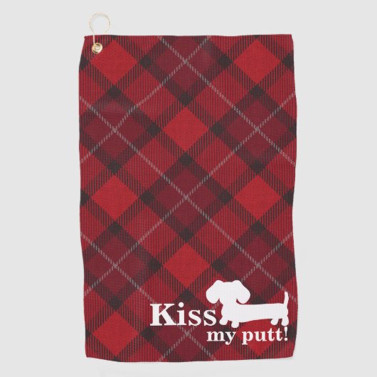 Kus Mijn Putt Cheeky Dachshund Plaid Golf Handdoek (Voorkant)