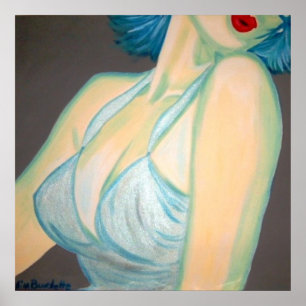 Kus Poster, pin-up, retro grijze blauwe lippen Kim Poster