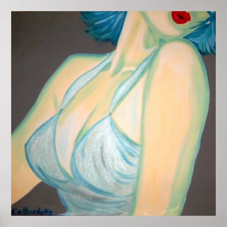 Kus Poster, pin-up, retro grijze blauwe lippen Kim Poster