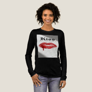 Kus Rode Lippen Gotische Typografie Lange Mouwen T Tri-Blend Shirt