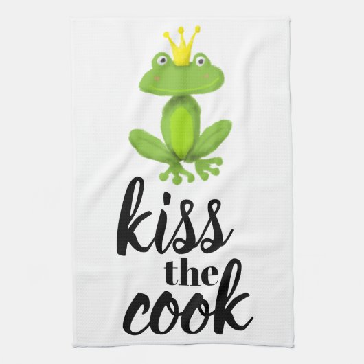Kus the Cook Green Frog Crown Funny Theedoek (Verticaal)