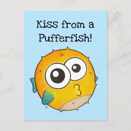 Kus uit een Pufferfish, Cute Yellow Blowfish Briefkaart (Voorkant)