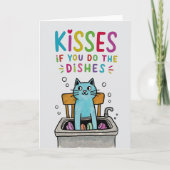 Kusjes als je de afwas doet schattige kat afwassen feestdagen kaart (Voorkant)