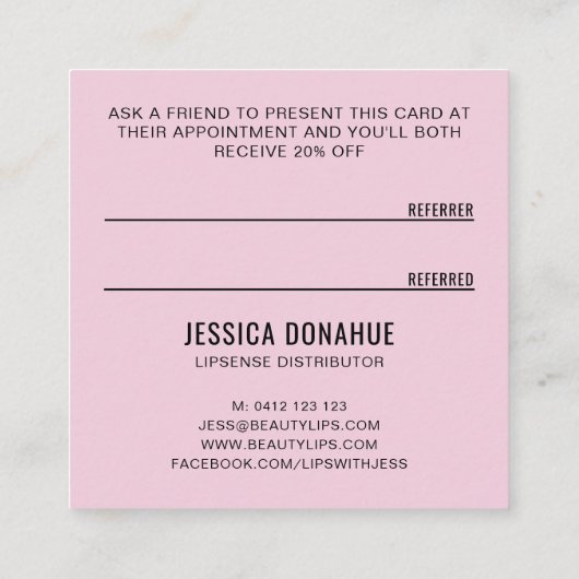 Kusjes XOXO Zwart Wit en Roze Referral Kaart Vierkante Visitekaartje (Achterkant)