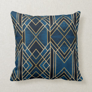 Kussen - Art Deco Blauw & Goud Gespeild