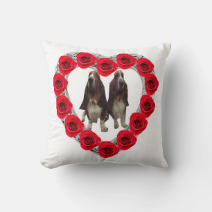 Kussen Diamond Rode Hart Rozen met Basset Hounds