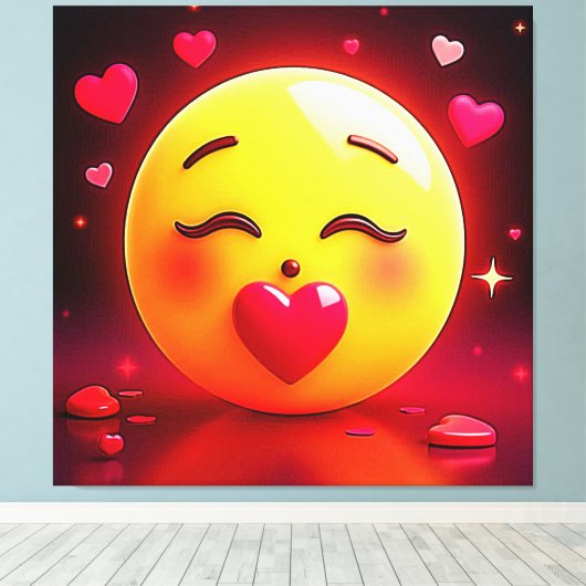 Kussen Emoji blaast harten Canvas Afdruk (Insitu (Houten vloer))