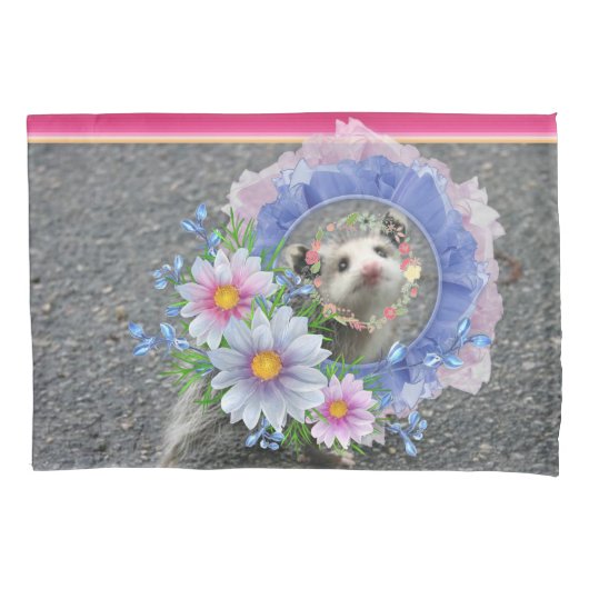 Kussen Hoesje Opossum Bloemen Kussensloop (Voorkant)