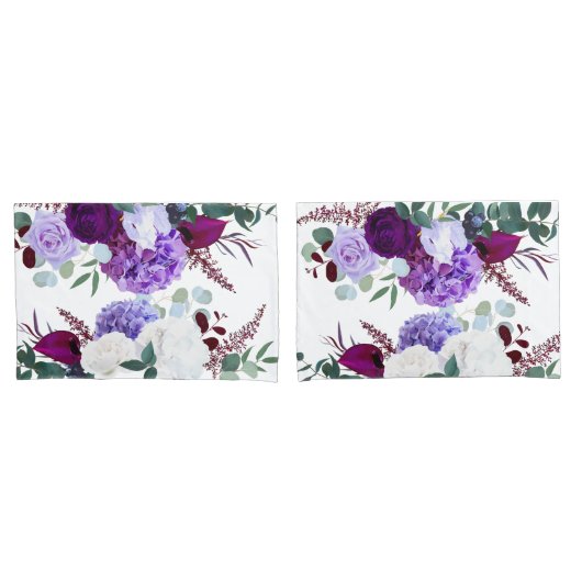 Kussen Hoesjes Lavendel Hibiscus op Wit Kussensloop (Voorkant-Set)