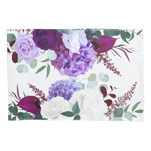 Kussen Hoesjes Lavendel Hibiscus op Wit Kussensloop (Voorkant-Links)