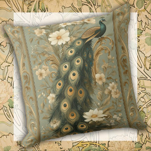 Kussen in vintage stijl met pauw decoratie