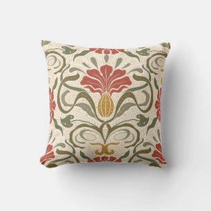 Kussen met een vintage bloempatroon in rood, groen