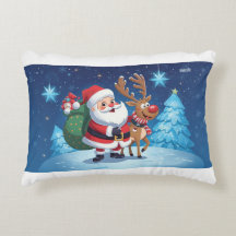 kussen met kerstman en rendieren
