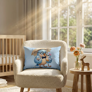 Kussen met papa vogel - zoete familie kunst