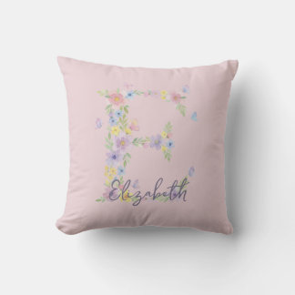 Kussen met vintage bloemen- en vlindermonogram