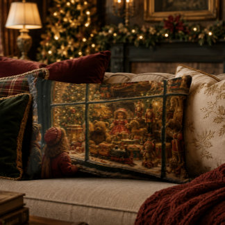Kussen met vintage kerstspeelgoedwinkel