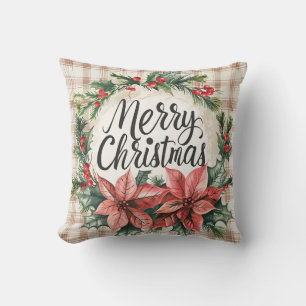 Kussen met Vintage Poinsettia vrolijk kerstfeest